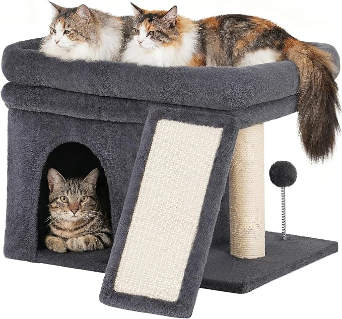 Aechonow Cat Tree for Large Cats, 20x16.5 Perch Bed for Adult Senior Cats | 14" Cat Tree Tower with Scratching Post, Removable Washable Mat, Dark Gray by Aechonow