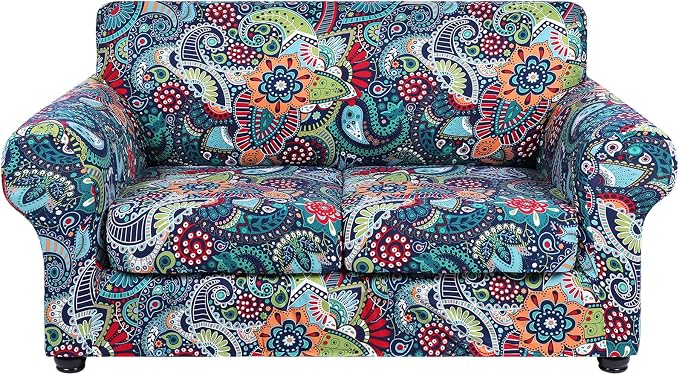 hyha Stretch Couch Cover, Sofa Covers for 2 Separate Cushion Couch Washable | Loveseat Cover, Floral Pattern, Printed, 3 Pieces, 2 Seater Furniture Protector with Elastic Bottom for Dogs, Pet Friendly by hyha