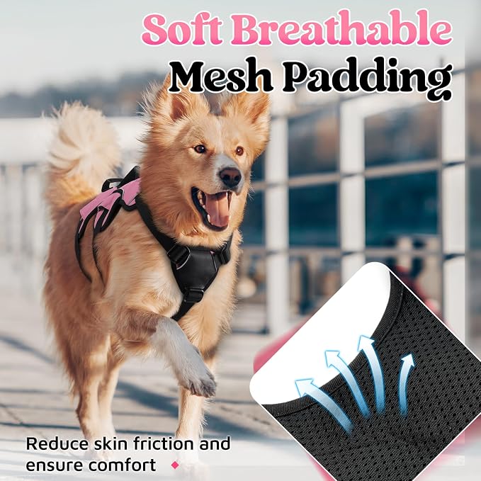 rabbitgoo Escape Proof Dog Harness for Medium, No Pull with Lift Handle | No Escape, Full Soft Padded, Reflective Adjustable Vest, Leash Clip for Walking Hiking Training, Pink, Medium - Image 7