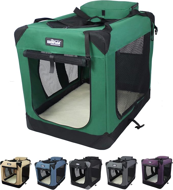 EliteField 3-Door Soft Dog Crate with Bed & Carrying Bag (2-Year Warranty) | 3 Mesh Doors, Steel Frame, Removable & Washable Crate Cover and Bed Cover, Storage Pockets, Indoor/Outdoor, Foldable by EliteField