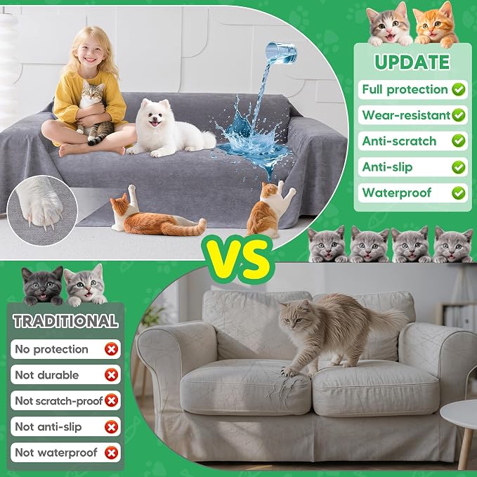 Loiion Cat Scratch Proof Furniture Protector Waterproof Sofa Cover 91"x71" | Pet-Friendly Couch Protector, Anti-Scratch & Anti-Slip Sofa Cover For Cats Dogs Kids, Machine Washable - Image 6