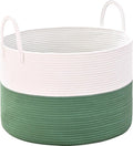 67L Large Woven Blanket Basket, Cotton Rope Baby Laundry Hamper with Handles, Kids Toy Basket for Classroom & Nursery, Soft Round Stuffed Animal Storage, Dog Toy Bin - 20"x13", Green by Degeyoyo