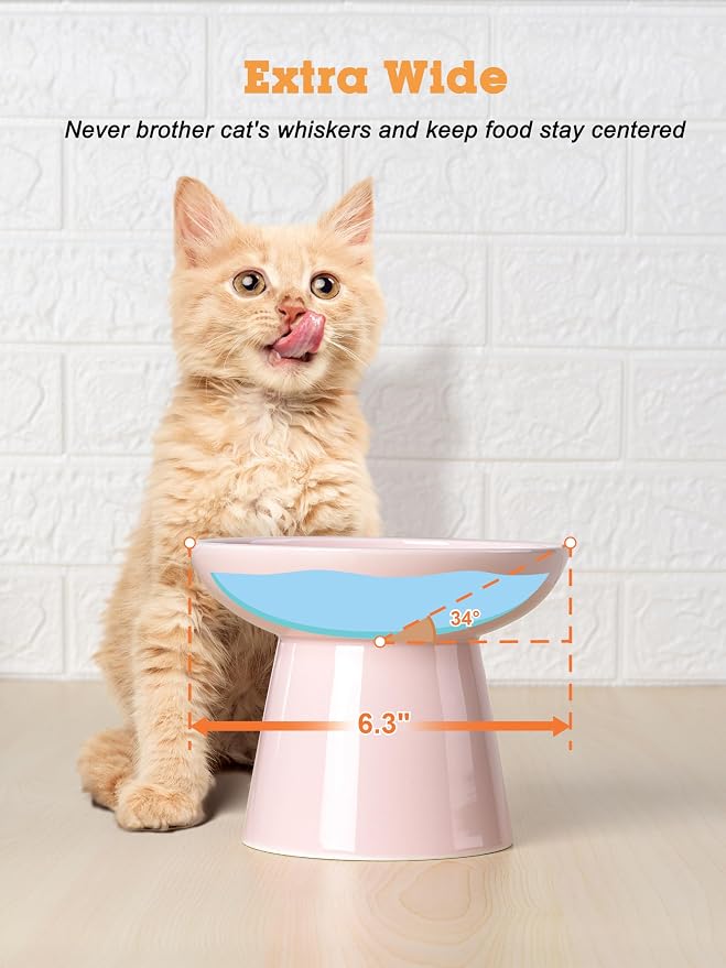 LoeJan Elevated Cat Food and Water Bowls Set, Extra Wide and Raised Ceramic Feeder, Anti-Vomit Whisker-Free Pressure Feeding Bowl for Kittens Adult Cats Small Dogs (Pink, Bowl Set) - Image 5