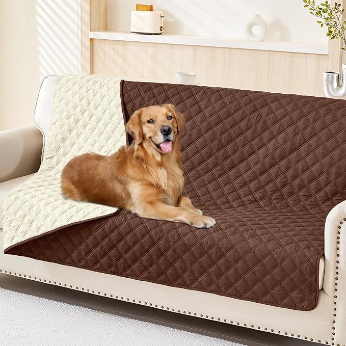 Smiry Waterproof Reversible Pet Couch Covers for Dogs | Pet Friendly, Soft Fabric, Washable Sofa Furniture Protector for Dogs Cat Kids, Checkered (68"x82", Brown/Beige) by Smiry