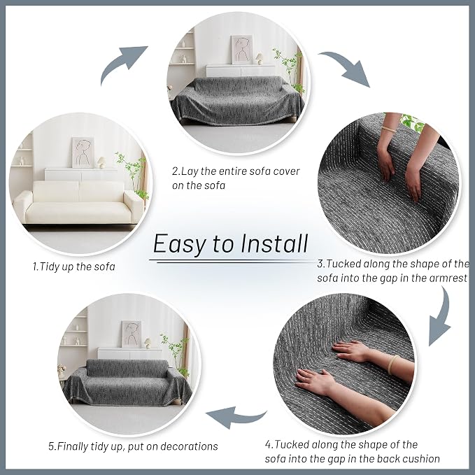 MYSKY HOME Couch Covers for Sofa, Dog Couch Cover Protector, Dark Grey Lines Sofa Covers for Sectional L Shape, Pets Couch Throw Cover Washable Durable Large Couch Cover for Dogs, Cats, 71" X118" - Image 7