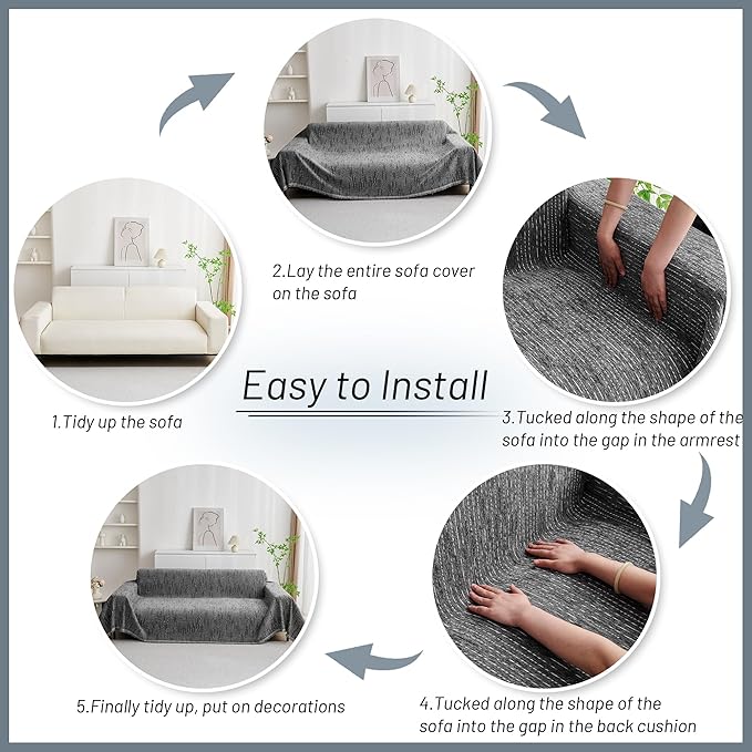 MYSKY HOME Couch Covers for Sofa, Dog Couch Cover Protector, Dark Grey Lines Sofa Covers for Sectional L Shape, Pets Couch Throw Cover Washable Durable Large Couch Cover for Dogs, Cats, 71"X150" - Image 6