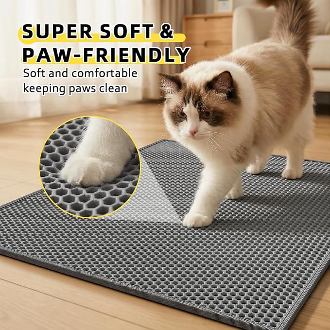 Cat Litter Mat, 30"x24", Waterproof, Easy to Clean (Grey-2Pack) | Double-Layer Honeycomb for Effective Litter Trapping, Premium Durable EVA, Non-Slip, Paw-Friendly Soft Surface - Image 4