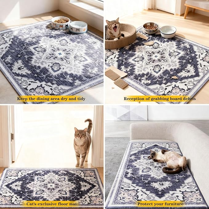 EXPAWLORER Cat Litter Mat, 32”x48” XL Non-Slip Urine Waterproof Litter Trapping Mat Easy to Clean Washable Litter Box Mat for Floor Soft on Kitty Paws, Indoor Food Mats Rug Pads for Bathroom Grey - Image 9