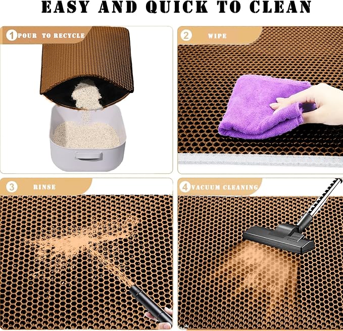 HCY&WLD Cat Litter Mat, Double Layer Cat Litter Box Mat (35x24 Inch, Brown) | Waterproof Urine-Proof Non-Slip Litter Trapping Mat, Soft on Kitty Paws, Scratch-Resistant, Scatter Control, Easy to Clean - Image 7