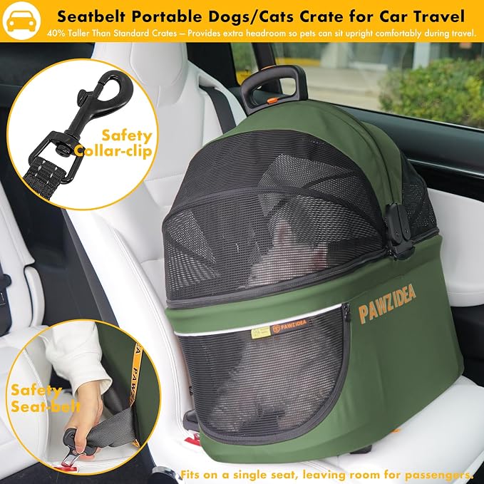 PAWZIDEA Portable Small Dog Crate for Car Travel Up to 33lbs, No-Zip Canopy | Enclosed Dog Car Seat Escape-Proof, Soft-Sided Small Medium Puppy Cats Car Kennel, Foldable Pet Carrier by Seatbelt, Top-Load - Image 3