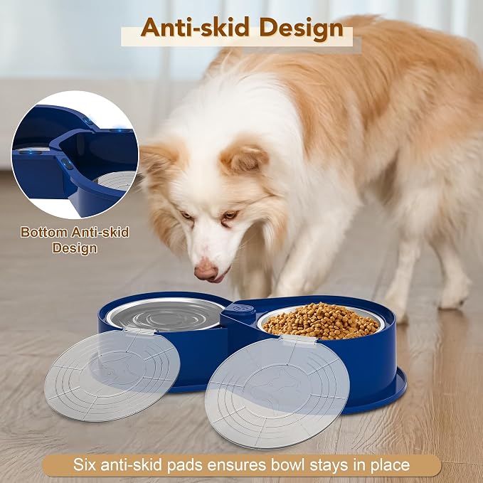 Newget 304 Stainless Steel Dog Bowl Set with Lids, 24oz Foldable Pet Dishes | Dual Food & Water Pet Bowl, Anti-Skid, Keeps Food Fresh, Easy to Install, for Small - Large Dogs/Cats - Indoor & Outdoor Use - Image 7
