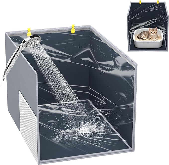 Aokeyee Gray High Side Cat Litter Box Enclosure Splash Guard | All-Inclusive Waterproof, 27.16x21.65x16.53, Foldable Anti-Leakage Dust Control Easy to Clean by Aokeyee