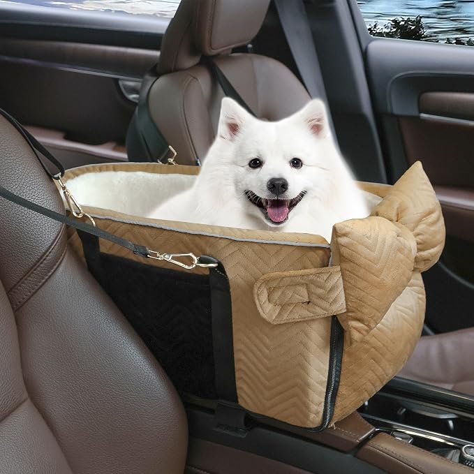 Dog Car Seat for Small Dogs Adjustable Portable Center Console Dog Car Seat Removable Cat Booster Cars Seats - Safety Belt with Cushion Anti-Collapse for Puppy Kitten Up to 15 Lbs by RUONARIER