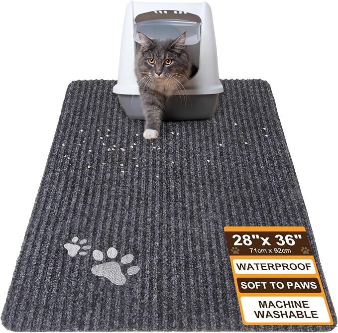 BEAUTYZOO Cat Litter Mat, 28" x 36" Large Litter Trapping Mat, Waterproof | Scatter Control, Absorbent Urine‑Proof, Soft On Paws, Non‑Slip, Machine Washable, For Indoor Cats & Kittens, Floor Use by BEAUTYZOO