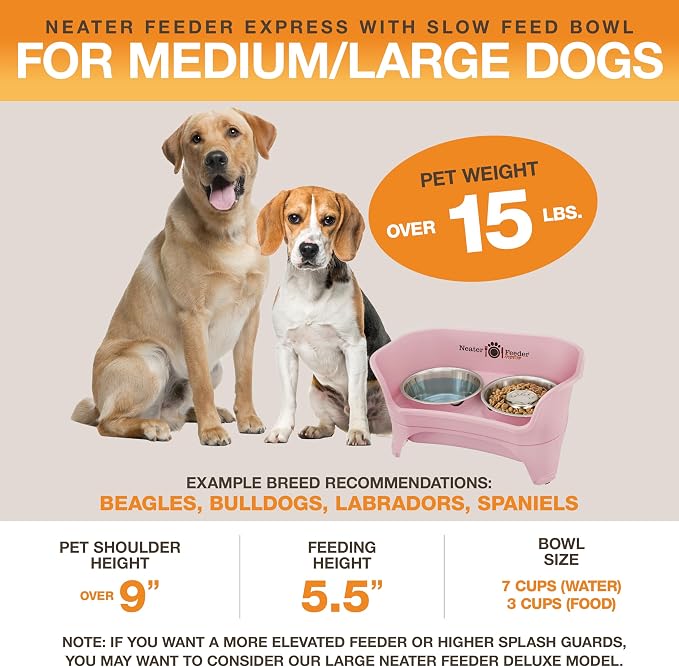 Neater Feeder - Express Model w/Slow Feed Bowl - Mess-Proof Dog Bowls (M/L, Pink) Made in USA – Elevated, No Spill, Non-Tip, Non-Slip, Raised Stainless Steel Food/Water Pet Bowls Aid Digestion - Image 4