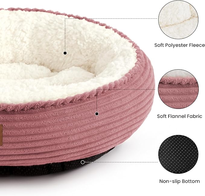 Love's cabin Round Donut Cat and Dog Cushion Bed, 30in Pet Bed for Medium or Large Dogs, Anti-Slip & Water-Resistant Bottom, Soft Durable Fabric Pet Beds, Washable Calming Cat Bed, Dusty Rose - Image 2