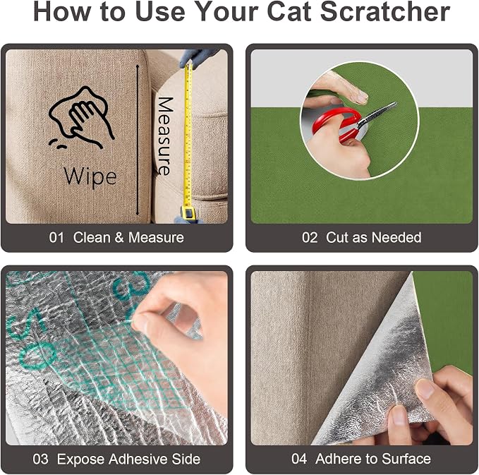 Cat Scratcher, 39.7x15.7” Cat Scratch Furniture Protector | Trimmable, No-Shedding Cat Scratch Pad with Self-Adhesive Backing for Climbing, Protects Walls, Carpet and Couch, Green - Image 5