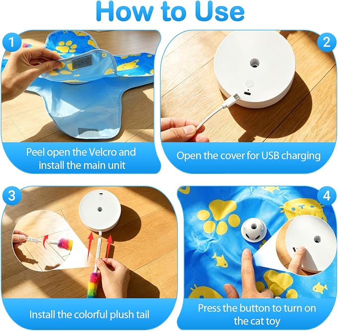 Interactive Cat Toys for Indoor Cats, Rechargeable Hide & Seek Toy | Touch Activated, 3 Speed Modes, 10-Min Auto off, Bird Chirps(can turn off), Hidden Feather Wand for Bored Adult Cats, Blue - Image 6