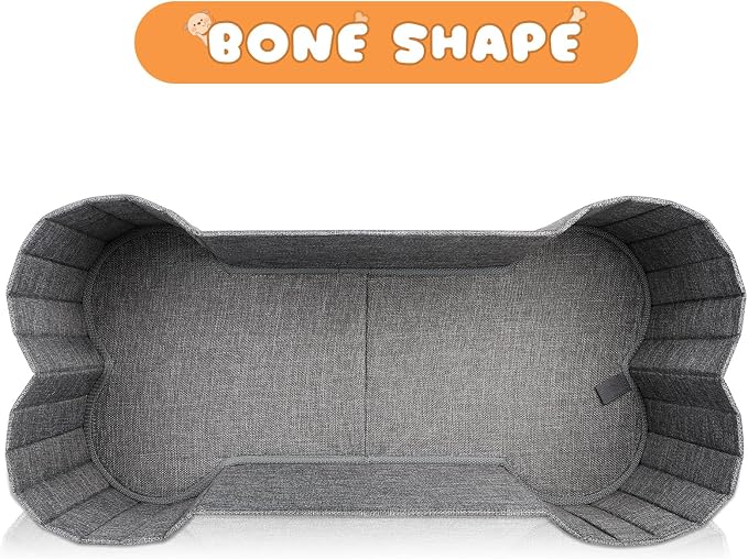 Lukeline Large Dog Toy Basket, Bone Shape Dog Toy Storage Box, Foldable Fabric Storage Bin for Pet toys and Pet Supplies, 26.4 * 12.6 * 9.5 Inches (1 Pack-Grey) - Image 2