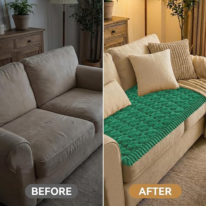 Smiry Non Slip Couch Covers for Dogs, Scratch Resistant Pet Sofa Protector | Machine Washable Soft Fuzzy Thick Furniture Cover for Sofa Loveseat Sectional Large Dogs, Emerald Green, 27.6" x 47" - Image 7