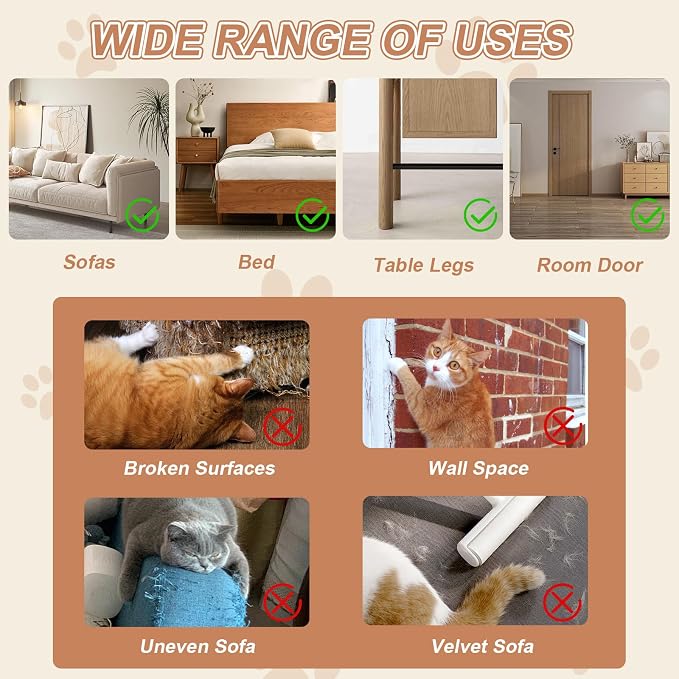 Cat Scratch Furniture Protector, 160"x12" Single-Sided Sticky Couch Protector from Cat Claws, Transparent Plastic Cover Adhesive Clear Anti Scratch Deterrent for Furniture Sofa Door (30 Pins) - Image 7