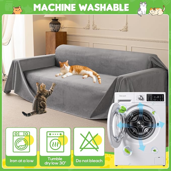 Loiion Cat Scratch Couch Cover Waterproof Sofa Cover 118"x91" Gray | Pet-Friendly Couch Protector, Anti-Scratch & Non Slip Sofa Cover For Cats Dogs Kids, Machine Washable - Image 7