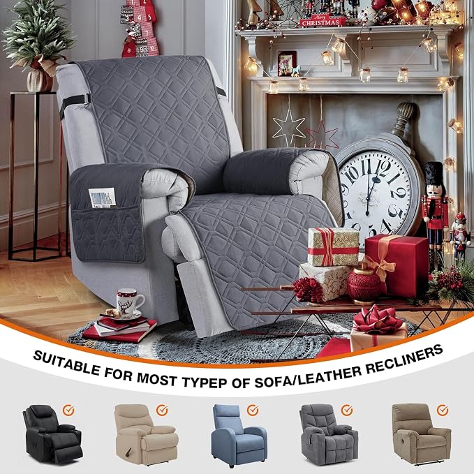 VANSOFY 100% Waterproof Recliner Chair Covers, Recliner Cover Non-Slip Dog Chair Cover Furniture Protector Washable Slipcover with Pocket, Elastic Straps for Pets, Dogs(Dark Gray, 30") - Image 4
