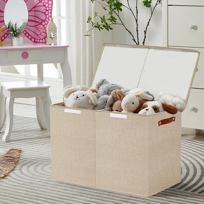 Bagnizer Large Toy Storage Box with Lids, Collapsible Sturdy Baby Storage Organizer Chest Bin Basket for Kids, Boys, Girls, Playroom, Nursery, Bedroom, Closet 25"x13"x16" (Khaki) - Image 5