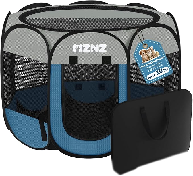 Dog Cat Small Animal Puppy Playpen Crate, Small, Grey Blue | Portable Pop Up Pet Cage Enclosure Tent Kennel Indoor Outdoor with Carrying Case, No Assembly, Camping Use by MZNZ