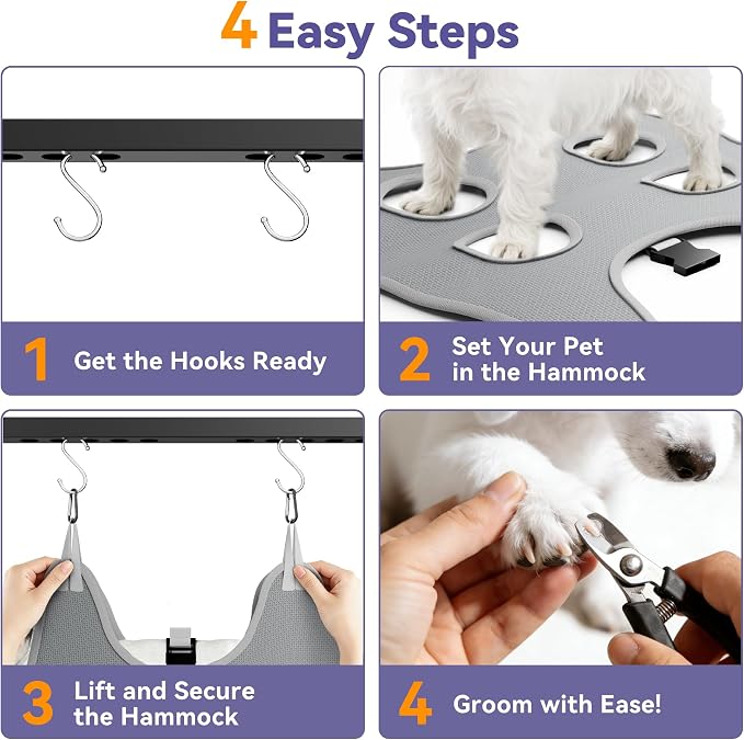 niffgaff Adjustable Dog Grooming Arm with Clamp, 26″–40″ Height, XS Hammock with Back Buckle, No-Sit Grooming Restraint for Small Cats & Dogs - Image 9