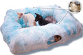 XxingSheep 4 Cave Shuttled XL Cat Tunnel Bed for Indoor Cats Peekaboo Toy Donut with Warm Mat, Azure Blue by XxingSheep