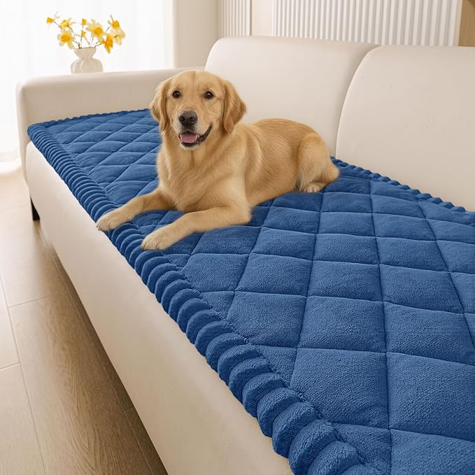 Smiry Non Slip Couch Cover for Dogs, Fuzzy Plush Pet Sofa Protector | Washable Furniture Cover for Large Dogs & Cats, Scratch & Dirt Resistant, For 3 Cushion Couch, Navy, 27.6"x88" by Smiry