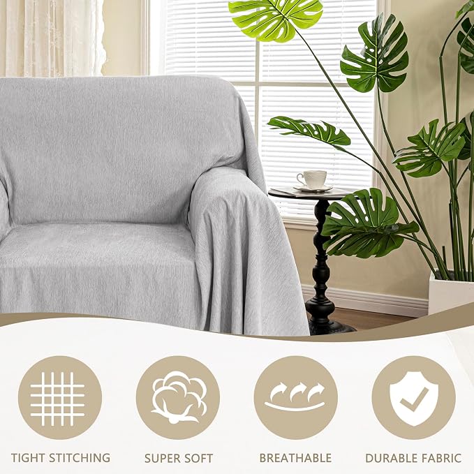 MYSKY HOME Oversized Armchair Cover for 1 Cushion, Washable Sofa Protector, Chenille Couch Covers with Tassel, Sofa Throw, Pet & Kid Friendly, 71"X91", Light Grey - Image 2