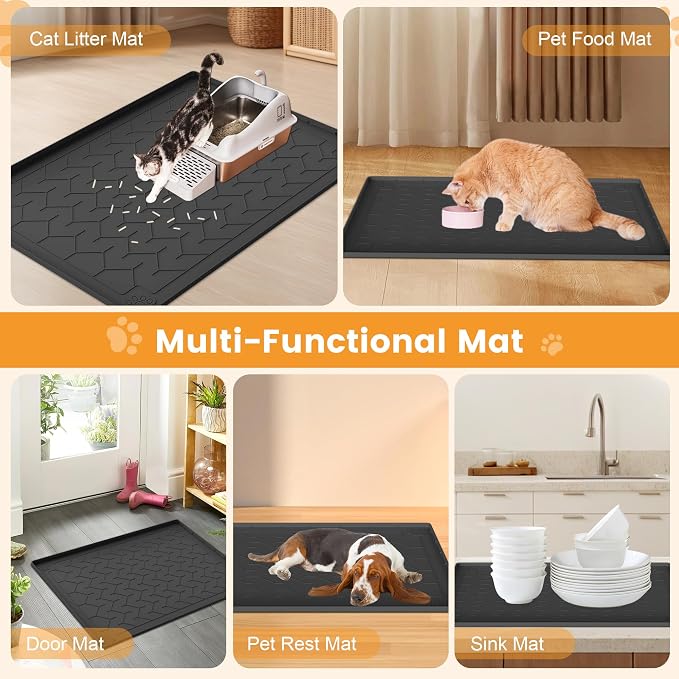 Cat Litter Mat, Extra Large 40"x28" Silicone Mat for Litter Box, Waterproof & Non-Slip Rubber Mat with Lip, Litter Trapping & Scatter Control, Soft on Cat Paws, Urine-Proof Floor Protector - Image 7