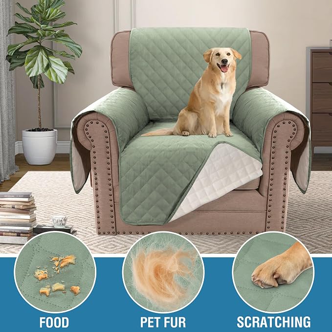 H.VERSAILTEX 100% Waterproof Couch Cover Chair Sofa Slipcover Furniture Protector for Pets Kids Children Dog Cat with Non-Skid Backing (Chair, Pale Aqua) - Image 3