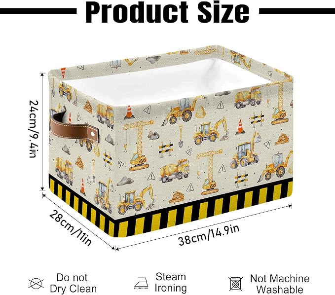 Construction Truck Basket - Excavator Storage Baskets Collapsible - Bulldozer Storages Bin Decor - Tractor Decor for Boys Room - Excavator Rectangle Baskets for Kids Clothes, Gifts, Books - Image 5