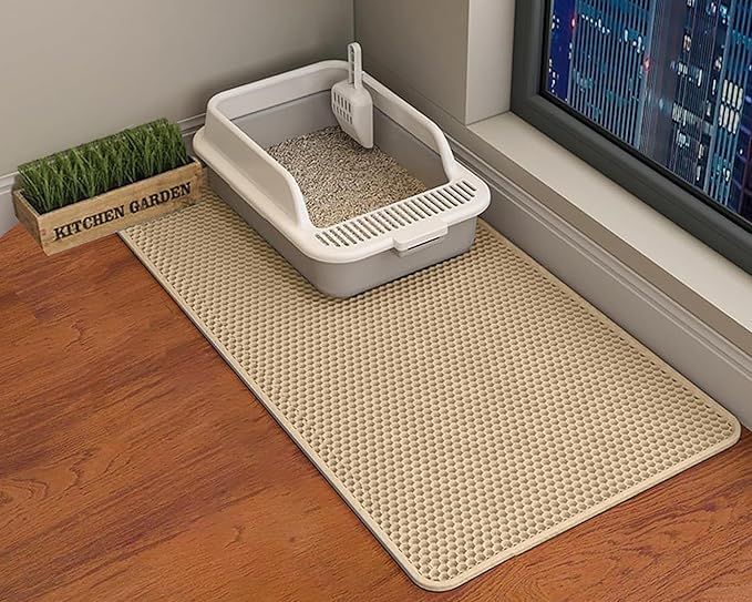 HCY&WLD Cat Litter Mat, Double Layer Cat Litter Box Mat (45x26 Inch, Khaki) | Waterproof Urine-Proof Non-Slip Litter Trapping Mat, Soft on Kitty Paws, Scratch-Resistant, Scatter Control, Easy to Clean by HCY%26WLD