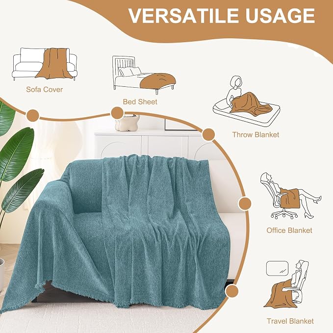 Smiry Couch Cover for Dogs, Chenille Sofa Covers for 3 Cushion Couch | Washable Soft Sofa Slipcover for Pets, Thick Sectional Furniture Protector with Tassels (Blue, 71x91 Inch) - Image 6