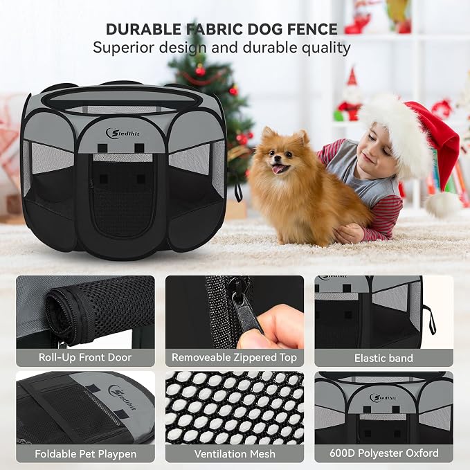 Siedihit Dog Cat Playpen, Puppy Pet Playpen Indoor for Dog Crate Tent | Cage Outdoor, Portable Pop Up Dogs Enclosure Kennel with Carrying Case for Dogs/Cats/Rabbits (Dark Grey, Medium) - Image 6
