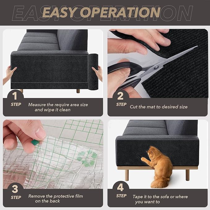 78.7"X15.8" Cat Scratching Mat, Self-Adhesive Cats Carpet, DIY Scratch Furniture Protector for Couch, Sofa, Wall & Doors, Durable Cat Scratch Guards Couch Cats Scratcher from Claw (Black) - Image 6