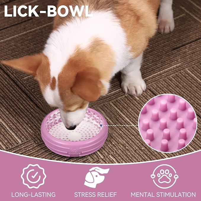 Dog Lick Bowl, Animire Freeze Lick Mat for Dogs, Non-Slip Slow Feeder Licking Bowl Enrichment Treat for Distraction Anxiety Relief, Food Grade Silicone, Dishwasher Safe(Pastel Purple,S) - Image 5