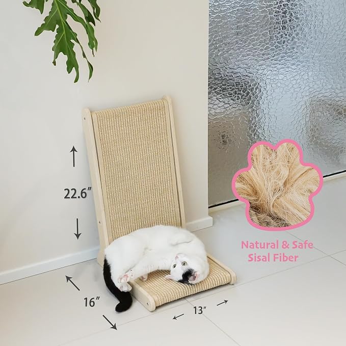 Cat Scratcher – 22.66 Inch Vertical Sisal Cat Scratching Post, Wood Frame 105° Scratch Pad for Indoor Cats, Furniture Protector for Sofa Couch - Image 2