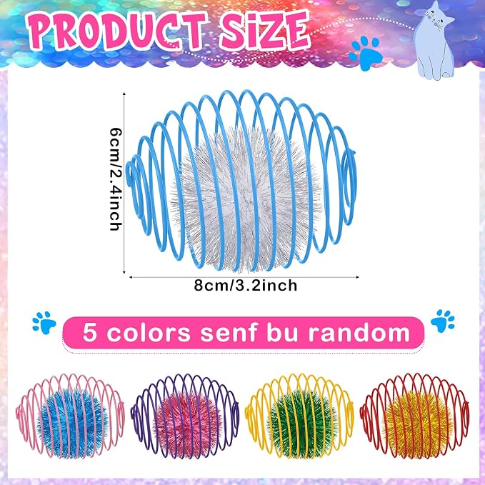 Jecery 5 Pcs Cat Toys Spring,Glitter Balls,Multicolor | Interactive Metal Cat Toy, Stretchable Rolling Ball, for Indoor Cats, Colorful Playful Coils, Kitten Pet Supplies - Image 2