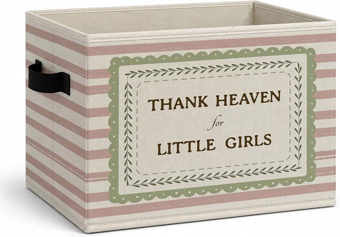 Girls Room Storage Bins Box, Heartfelt Saying Collapsible Organizer Basket | sweet soft cottage storage box basket for books clothes, pink striped organizer for nursery bedroom playroom, 10x14 in by Unknown