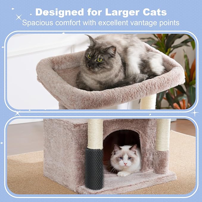 Hey-brother Cat Tree Tower with Extra Large Platform, Big Condo, MPJ070MU | 51.1 Inches Scratching Posts with 2 Cozy Hammocks, Self-Grooming Brush for Indoor Adult Cats, Maine Coon, Muchroom - Image 5