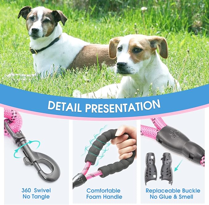 2/4/5/6 FT Dog Leash with Comfortable Padded Handle and Highly Reflective Threads for Small Medium and Large Dogs (5FT-1/2'', Pink) - Image 3