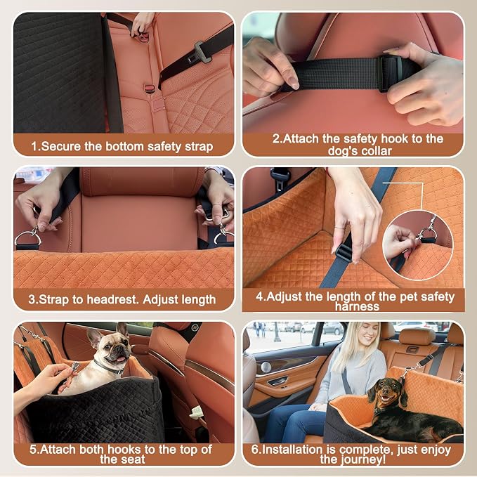 Vivifying Dog Car Seat for Back Seat, Booster Travel Bed for Medium Large Dogs or 2 Small Dogs, 4" Raised Foam Cushion, Safety Leash & Washable Cover, Soft Dog Booster Seat for Cars, Trucks & SUVs - Image 6