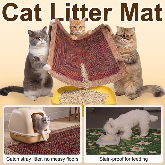 Cat Litter Mat 2 Pack, 24"x36" Litter Trapping Mats for Litter Box, Non-Slip, Super Absorbent & Urine Proof, Machine Washable, Reusable Pee Pads for Cats, Dogs, Rabbits and Guinea Pigs - Image 2