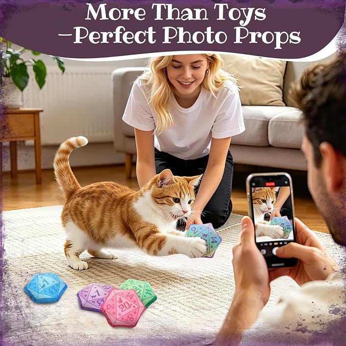 CiyvoLyeen Plush D20 Dice Catnip Toys for Indoor Cats 5 Pack | Interactive D20 Cat Chew Toys, Boredom Relief, Soft Durable Plush with Catnip, Tabletop RPG Inspired DND Gift for Cat Lovers - Image 8
