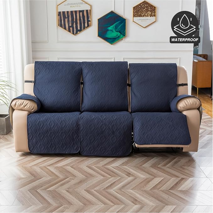 Genina Waterproof Couch Cover for Reclining Couch 3 Seater Non-Slip, Washable Recliner Sofa Covers for 3 Cushion Couch, Furniture Covers Couch Protector for Dogs Pets Kids (Navy, Recliner Sofa) - Image 8